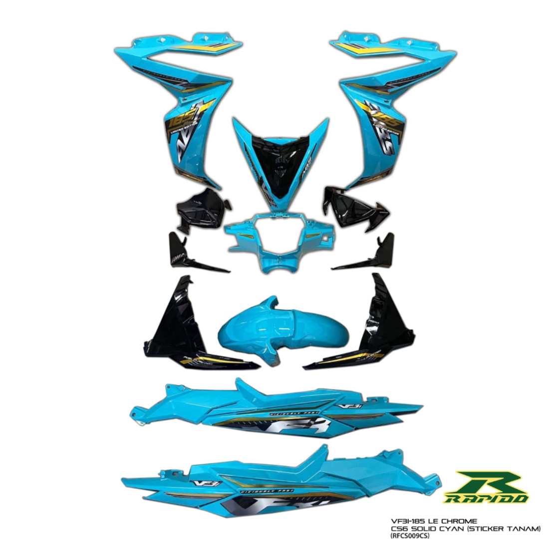 ΚΟΣΤΟΥΜΙ ΠΛΑΣΤΙΚΑ ΣΕΤ ΓΙΑ SYM VF 185 SOLID CYAN RAPIDO