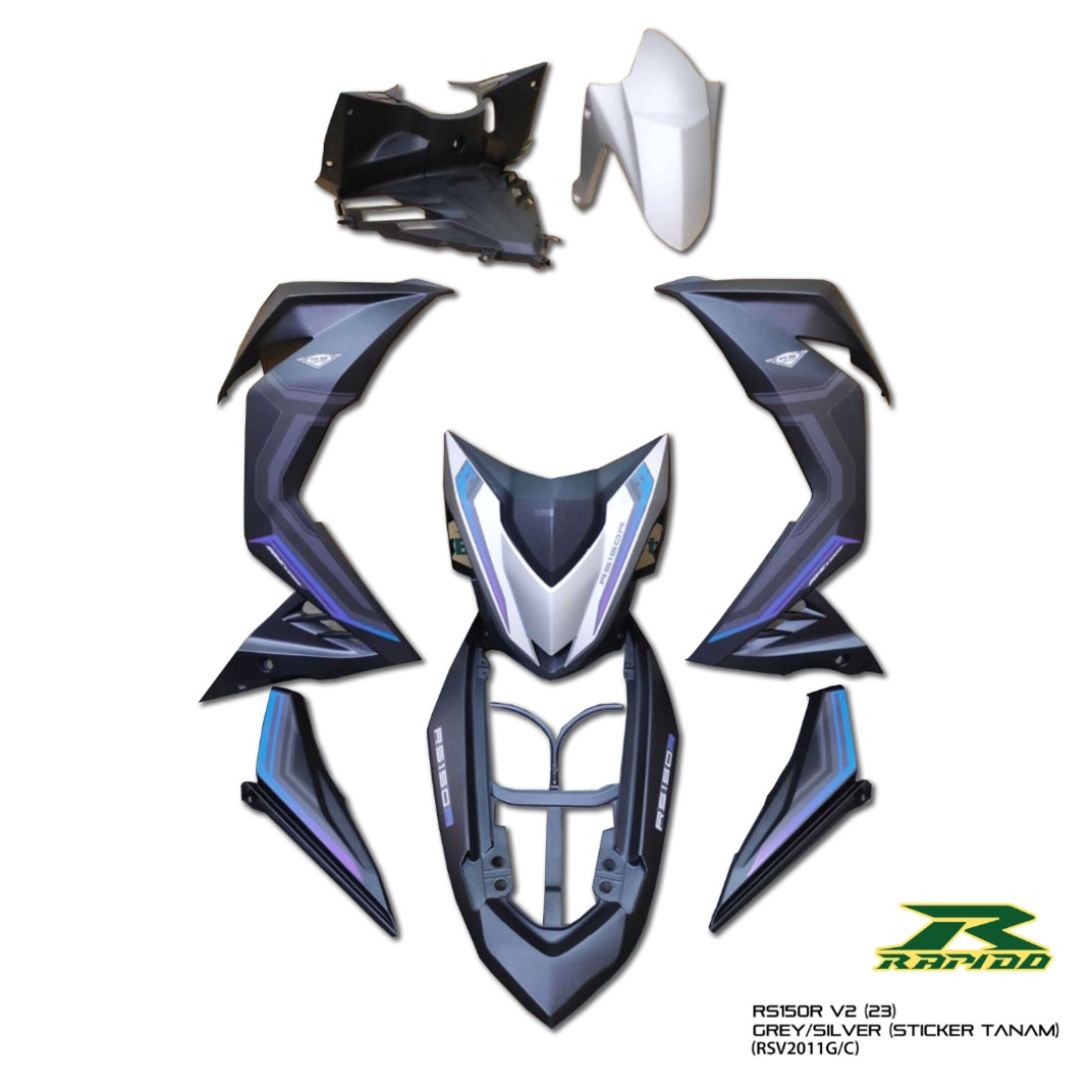 ΚΟΣΤΟΥΜΙ ΠΛΑΣΤΙΚΑ ΣΕΤ ΓΙΑ HONDA GTR 150 V2 GREY / SILVER ΧΩΡΙΣ ΜΑΤ ΠΛΑΣΤΙΚΑ RAPIDO