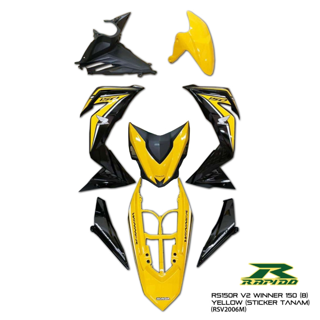ΚΟΣΤΟΥΜΙ ΠΛΑΣΤΙΚΑ ΣΕΤ ΓΙΑ HONDA GTR 150 V2 YELLOW / BLACK ΧΩΡΙΣ ΜΑΤ ΠΛΑΣΤΙΚΑ RAPIDO