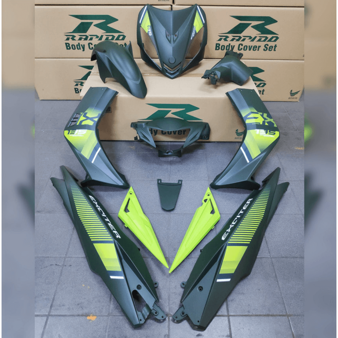 ΚΟΣΤΟΥΜΙ ΠΛΑΣΤΙΚΑ ΣΕΤ ΓΙΑ YAMAHA CRYPTON-X 135 ΠΡΑΣΙΝΟ ΜΑΤ / FLUO YELLOW RAPIDO