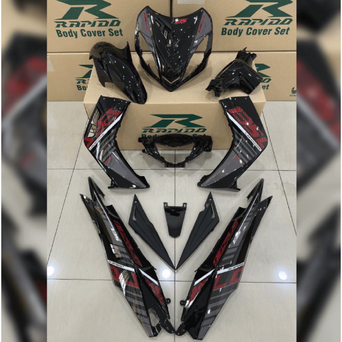 ΚΟΣΤΟΥΜΙ ΠΛΑΣΤΙΚΑ ΣΕΤ ΓΙΑ YAMAHA CRYPTON-X 135 ΜΑΥΡΟ / ΓΚΡΙ ΚΟΚΚΙΝΑ ΑΥΤΟΚΟΛΗΤΑ RAPIDO